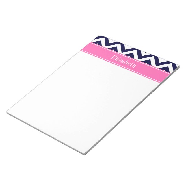 Bloco De Notas Marinho Lg Chevron HotPink2 Quatrefoil Nome Monogr (Inclinado)