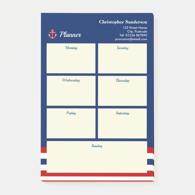 Bloco De Notas Marinho Marinho Náutico Vermelho Vermelho Azul Str (Frente)