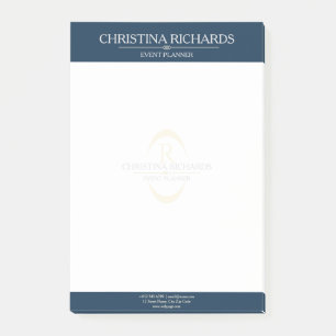 Bloco De Notas Marinho Monograma Blue Modern Elegant Business