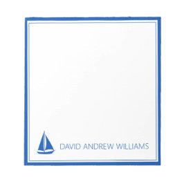 Bloco De Notas Marinho náutico, azul e veleiro branco, personaliz