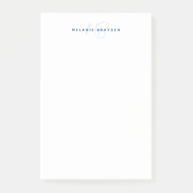 Bloco De Notas Marinho Simples - Mínimo Azul - Nome de Dois Monog (Frente)