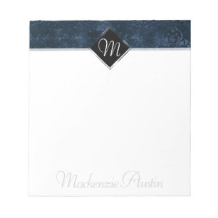 Bloco De Notas Marinho Velvity Damask Personalizado Barroco Azu