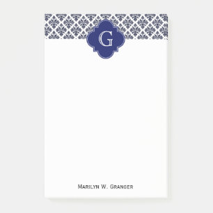 Bloco De Notas Marinho Vintage Azul, Azul, Damasco Branco #3 Mono