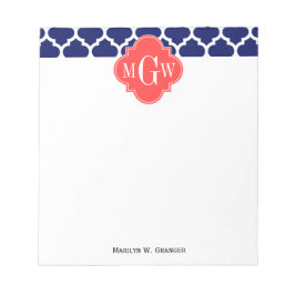 Bloco De Notas Marinho Whromarino #5 Coral Red 3 Monograma Inicia