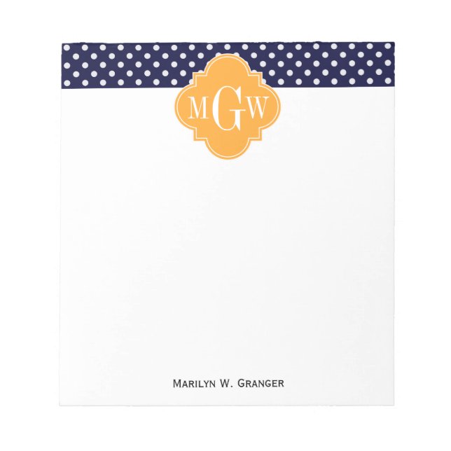 Bloco De Notas Marinho Wt Bolinhas Cantaloupe Quatrefoil 3 Monogr (Frente)