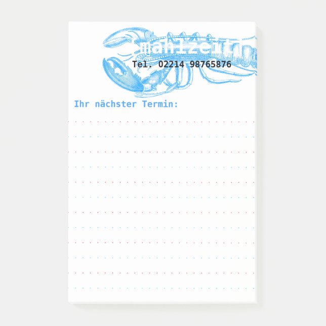 Bloco De Notas Mariscos azul vintage hummer postits (Frente)