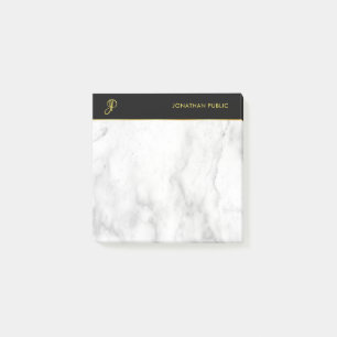 Bloco De Notas Mármaco Branco Dourado Elegante Monograma Moderno