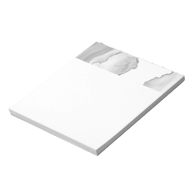 Bloco De Notas Mármore Branco Cinza Ágata Simples Brilho Prata (Invertido)