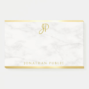 Bloco De Notas Mármore branco com monograma personalizado Dourad