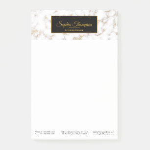 Bloco De Notas Mármore branco Elegante moderno Dourado - Notas pó