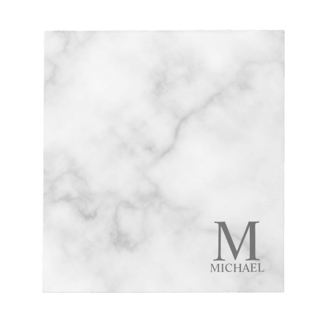 Bloco De Notas Mármore Branco Monograma Personalizado e Nome (Frente)