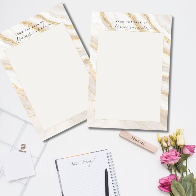 Bloco De Notas Mármore Dourado branco Elegante (Criador carregado)
