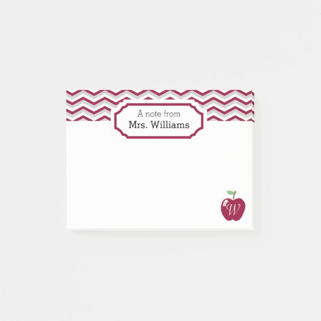 Bloco De Notas Maroon Chevron Apple Monogramed Professor Nota (Frente)