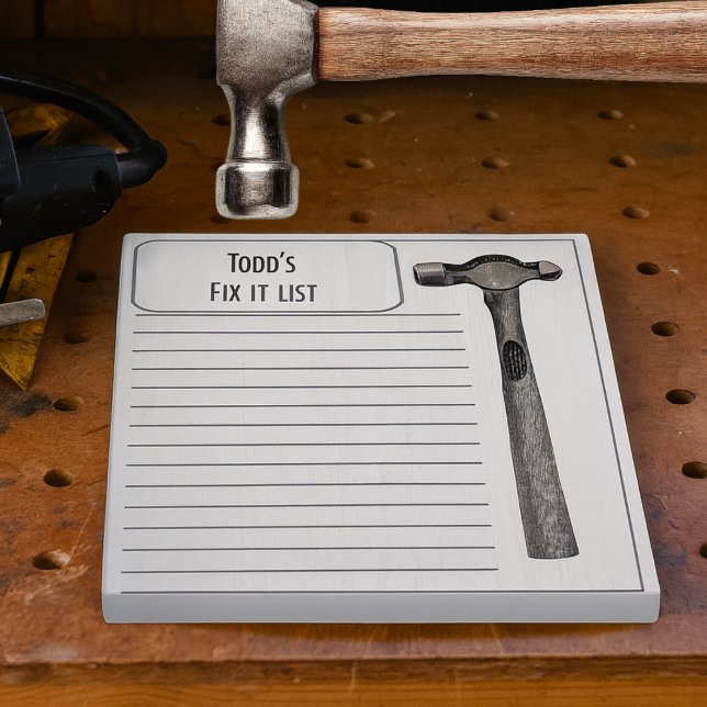Bloco De Notas Martelo Para Corrigir O Monograma Da Lista De Chor (Personalized fix-it list notepad with hammer graphic, perfect for tasks, projects, and handy reminde)