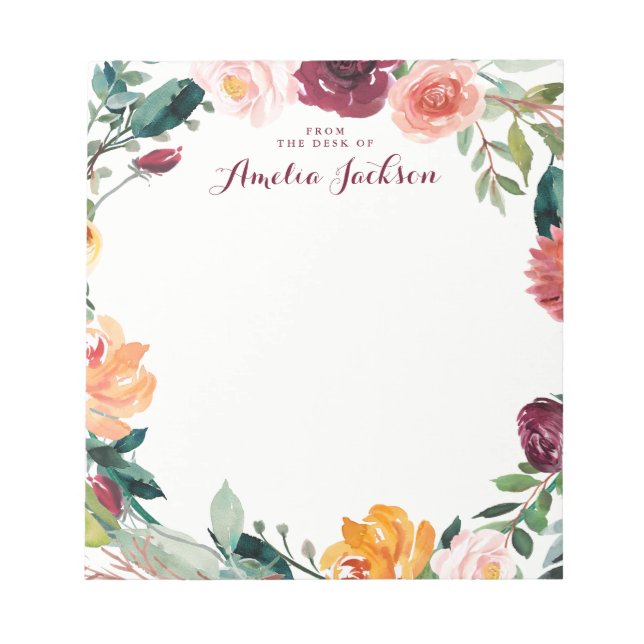 Bloco De Notas Material Personalizado da Flor de Aquarela (Frente)