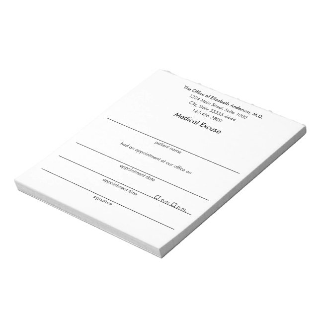 Bloco De Notas Medical Excuse Black and White Doctor's Notes (Invertido)