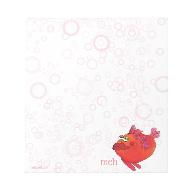 Bloco De Notas Mee-Whimsical Fish Art em Vermelho e Rosa (Frente)
