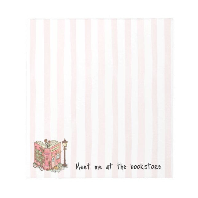 Bloco De Notas Meet me at the bookstore Pink Stripes (Frente)
