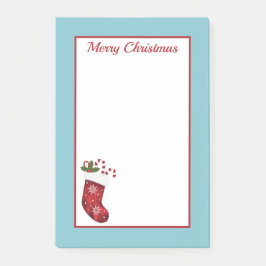 Bloco De Notas Meia de Natal Vermelha com Texto Azul e Personaliz