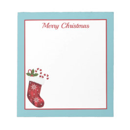 Bloco De Notas Meia de Natal Vermelha com Texto Azul e Personaliz