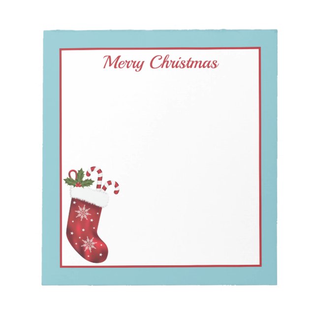 Bloco De Notas Meia de Natal Vermelha com Texto Azul e Personaliz (Frente)