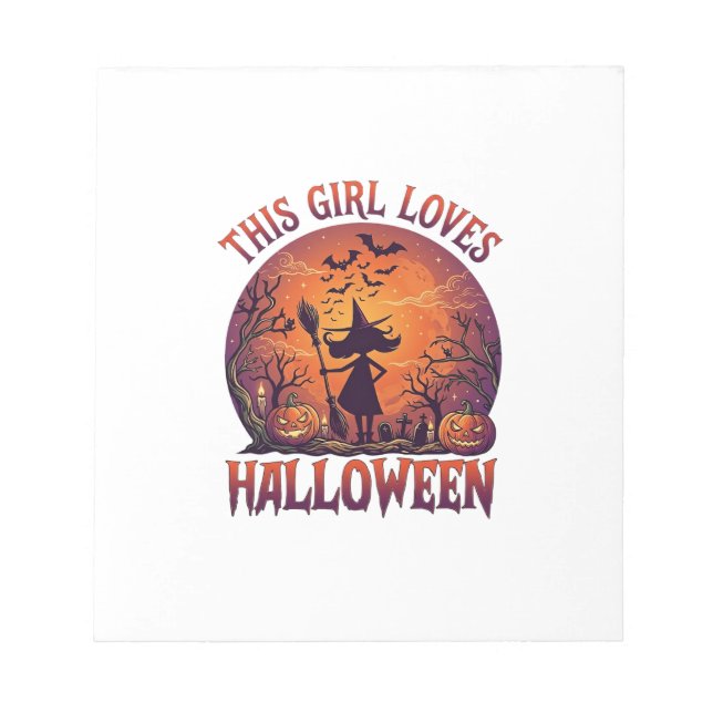 Bloco De Notas Menina Ama Bruxas de Halloween Abóboras Morcegos_1 (Frente)
