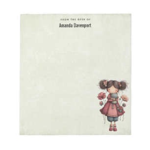 Bloco De Notas Menina com Boneca de Sapo Fofo Caprichoso