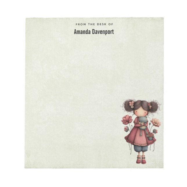 Bloco De Notas Menina com Boneca de Sapo Fofo Caprichoso (Frente)