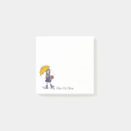 Bloco De Notas Menina Com Guarda-Chuva Amarelo Em Aquarela