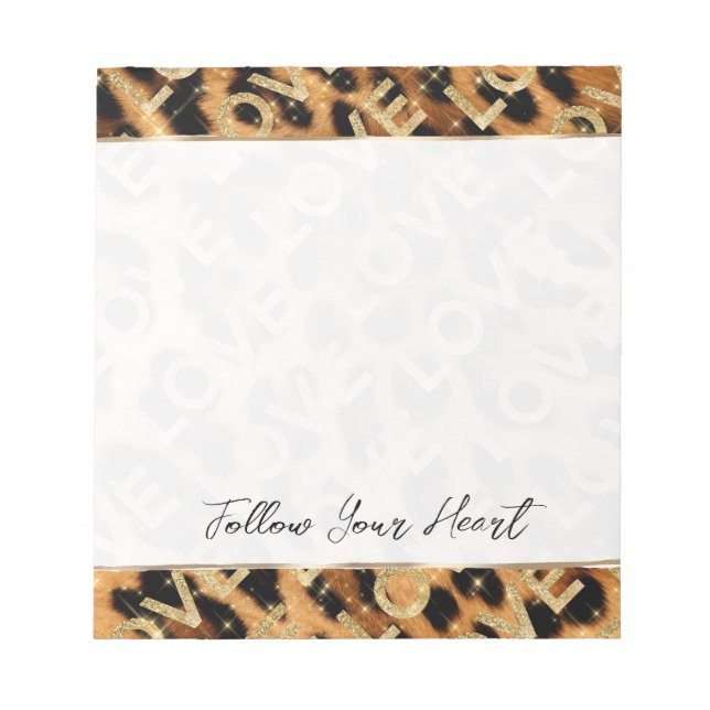 Bloco De Notas Menina Leopard Dourado Sparkles Love (Frente)