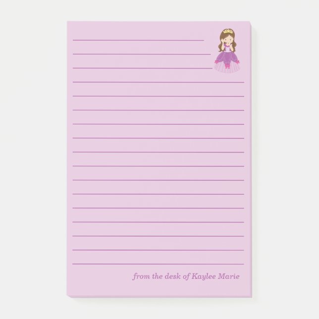 Bloco De Notas Menina Princesa Bonita Personalizada Rosa Linha (Frente)
