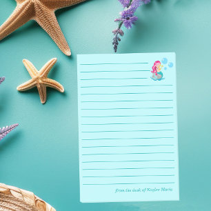 Bloco De Notas Menina Sereia Fofa Praia Lined Teal Personalizada