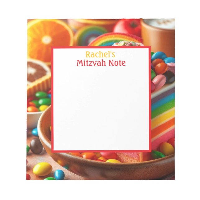 Bloco de Notas Meninas Nota Mitzvah Bolo Arco-Íris (Frente)