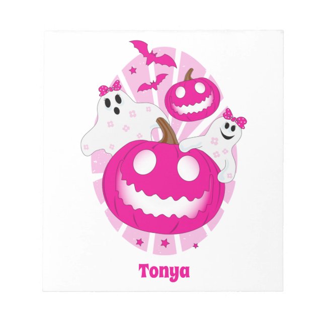 Bloco De Notas Meninas Personalizadas Rosa no Halloween (Frente)