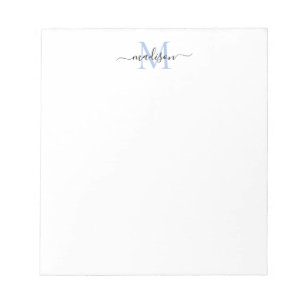 Bloco De Notas Menino Moderno Script Chic Monograma Dusty Blue