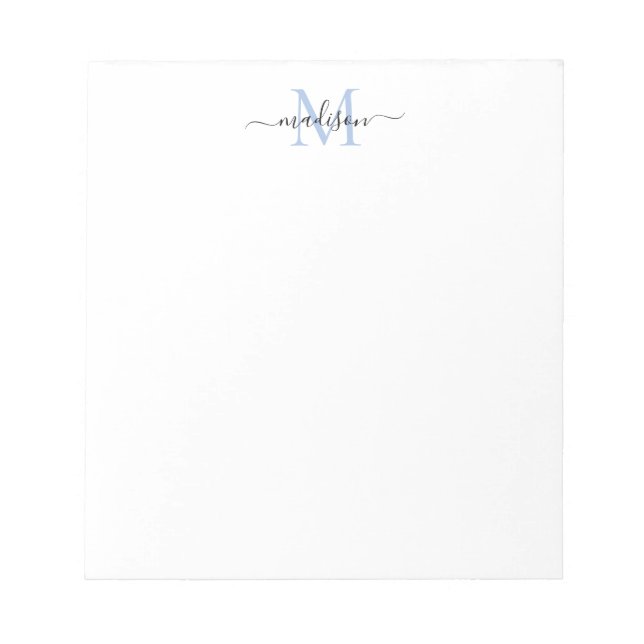 Bloco De Notas Menino Moderno Script Chic Monograma Dusty Blue (Frente)