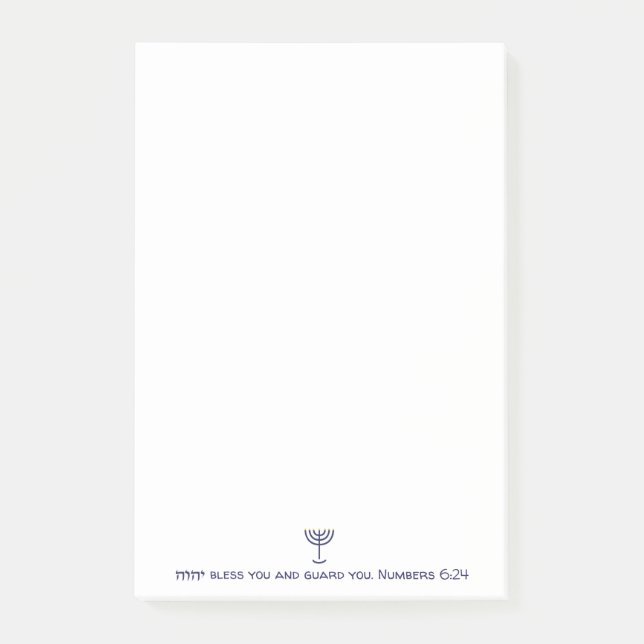 Bloco De Notas Menorah Moderna Bênção Dourada Azul Branco (Frente)