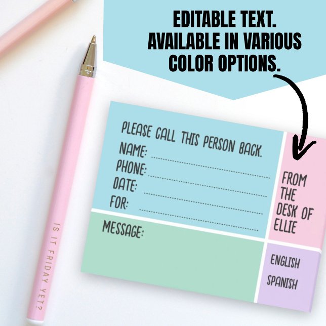 Bloco De Notas Mensagem de Telefone com Nome Personalizado para E (Personalized Name Phone Message Office Post-it Notes.)