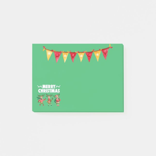 Bloco De Notas Merry Christmas Banner Dancing Reindeer (Frente)