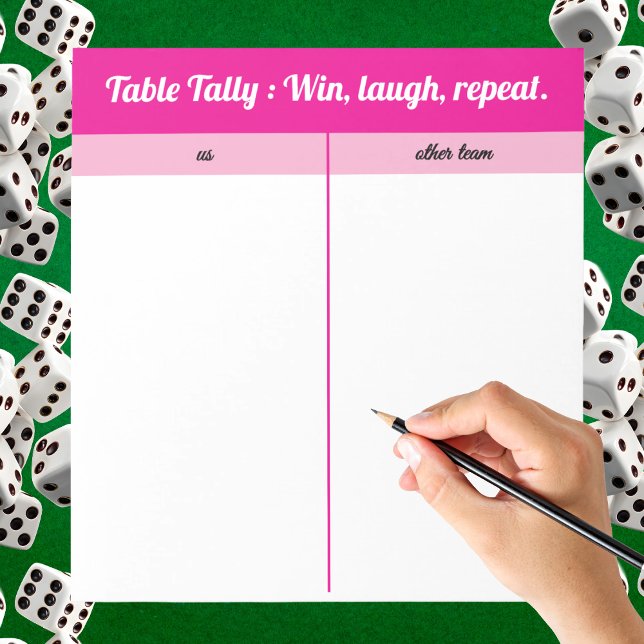 Bloco De Notas Mesa Branca Simples Rosa Moderna Tally (Pink & white Bunco tally sheet with “Win, Laugh, Repeat” saying. Easy to read, score & play!)