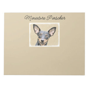 Bloco De Notas Miniatura Pinscher Pintando Bela Arte Original de