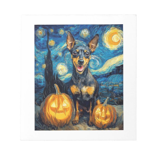 Bloco De Notas Miniature Pinscher Cachorro Fofo Dia das Bruxas Ja (Frente)