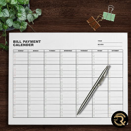 Bloco De Notas Minimal Bill Payment Calendar