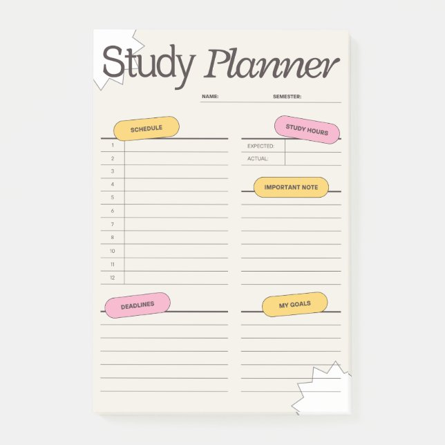 Bloco De Notas Minimal Study Planner With Hourly Schedule (Frente)
