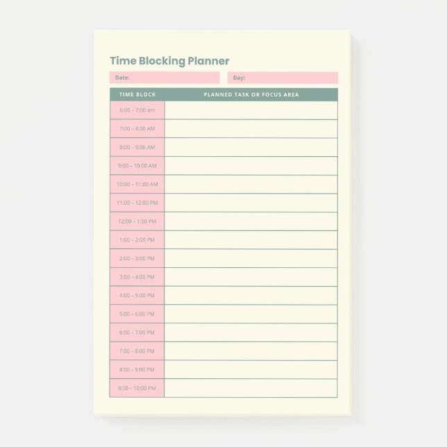 Bloco De Notas Minimal Time Blocking Planner Pink Layout (Frente)