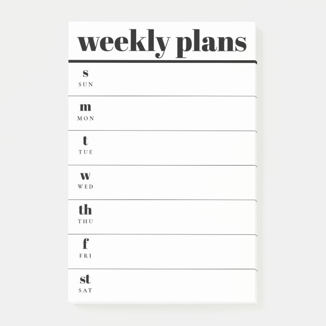 Bloco De Notas Minimal Weekly Planner Sticky Notes Pad (Frente)