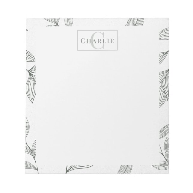 Bloco De Notas Minimalist Botanical Sketch | Custom Monogram Pet (Frente)