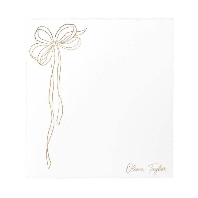 Bloco De Notas Minimalist Gold Bow Coquette Trendy Personalized  (Frente)