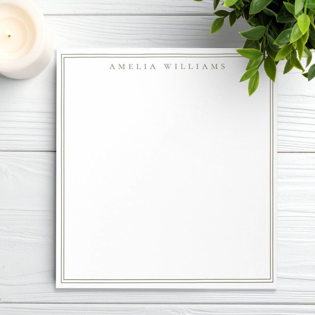 Bloco De Notas Minimalist Olive Green Monogram Two Border (Criador carregado)