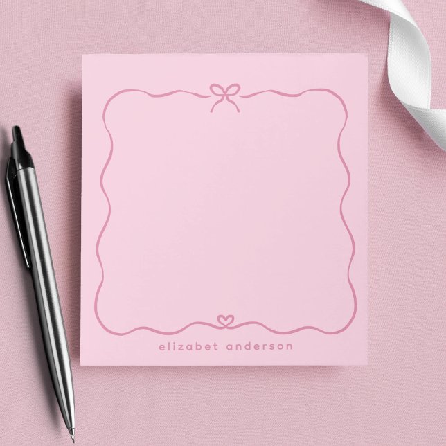 Bloco De Notas Minimalist Pastel Cute Bow Monogram Name  (Criador carregado)